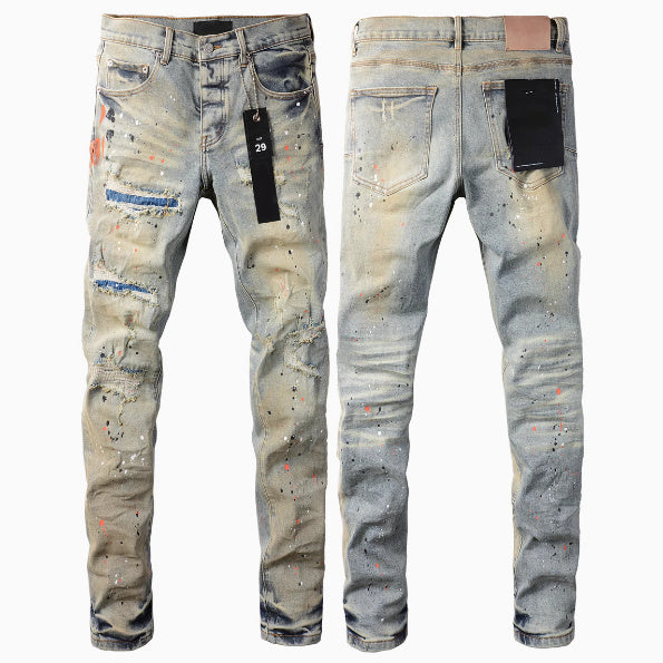 Europäisch-Amerikanische Street-Designer-Jeans in einfarbigem amerikanischem Retro-Hip-Hop-Stil