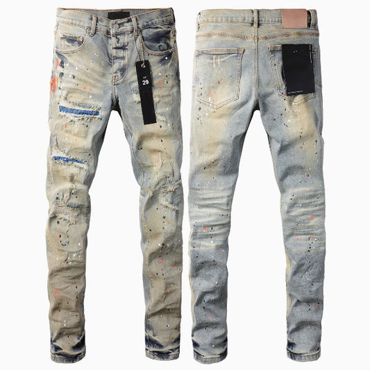 Europäisch-Amerikanische Street-Designer-Jeans in einfarbigem amerikanischem Retro-Hip-Hop-Stil
