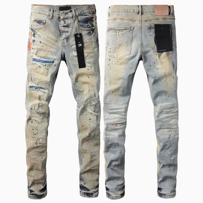 Europäisch-Amerikanische Street-Designer-Jeans in einfarbigem amerikanischem Retro-Hip-Hop-Stil