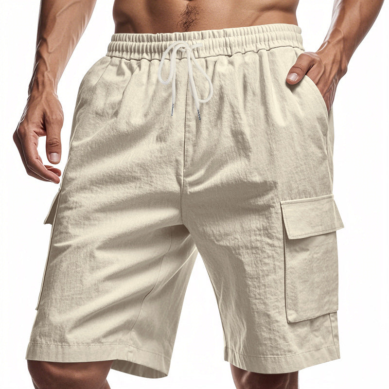 Lockere Sport- und Freizeithose aus Leinen mit Kordelzug in einfarbigem Design
