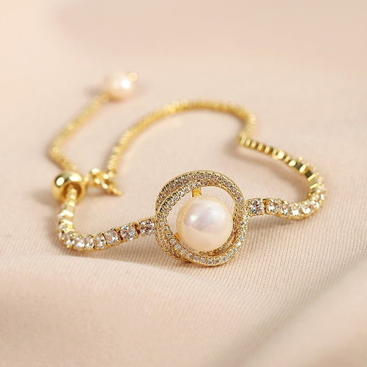 Pulsera De Diamantes Con Correa De Perlas De Moda - Elegante