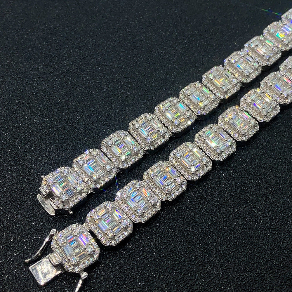 S925 Silber Inlay Rechteckiger Moissanite Cuban Link Kette