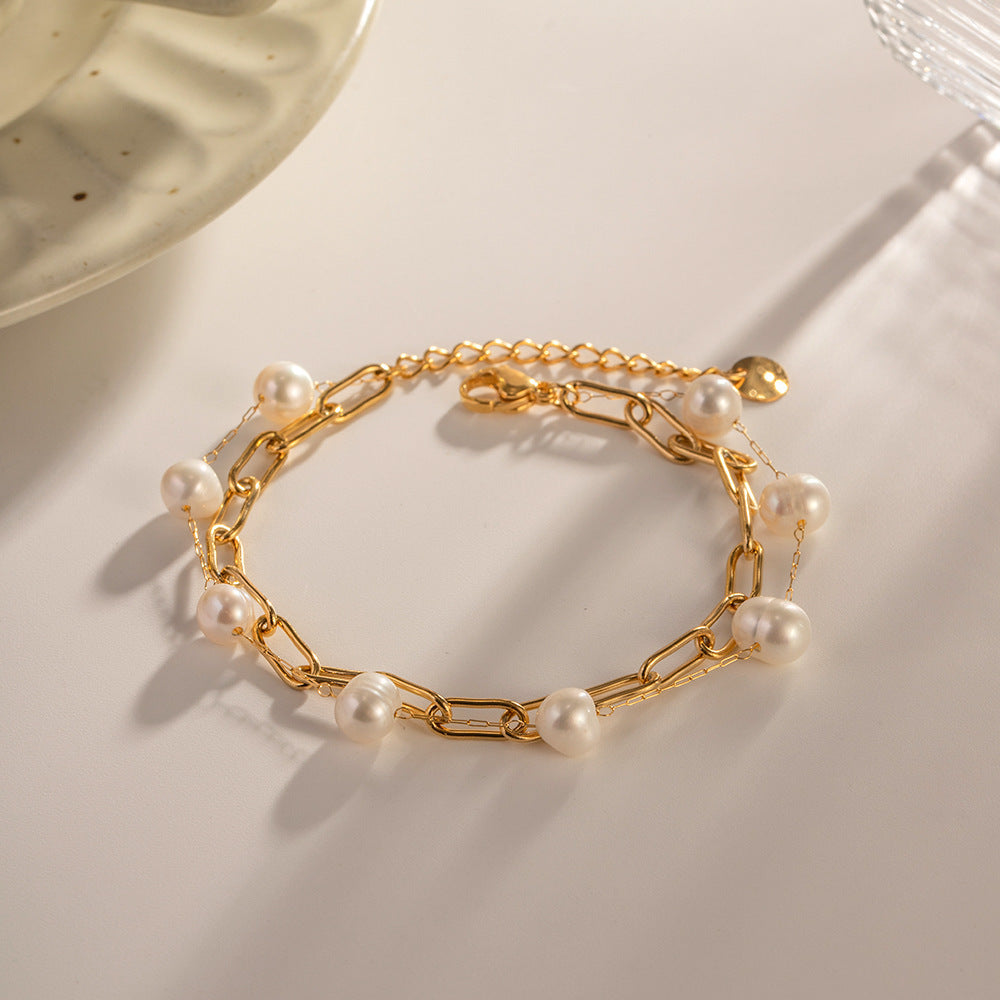 Französisches Elegantes Armband – Damen Süßwasserperlen-Armband