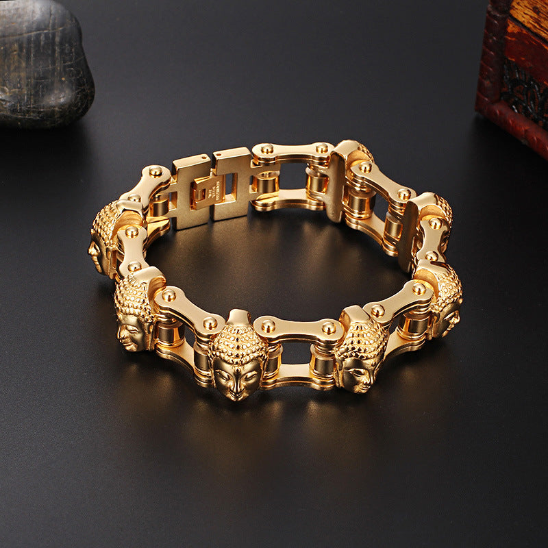 Titanstahl Buddha-Fahrradketten-Armband – Maskulines Design für Männer