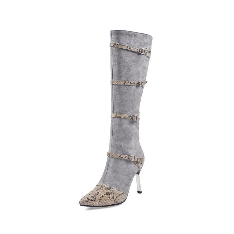 Women's Knee High Boots - Sexy High Heels with Snakeskin Design