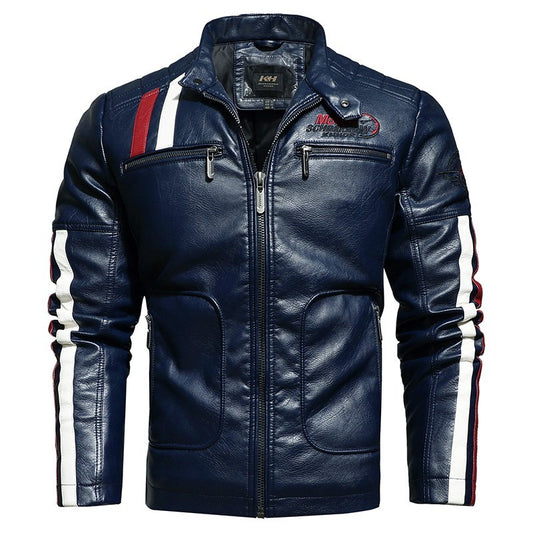 Chaqueta de cuero para hombre Chaqueta corta bordada con solapa ajustada para jóvenes