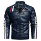 Men's Short Embroidered Slim Fit Lapel Leather Jacket for Youth