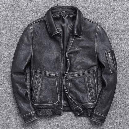 Thick leather jacket in casual style, in used look