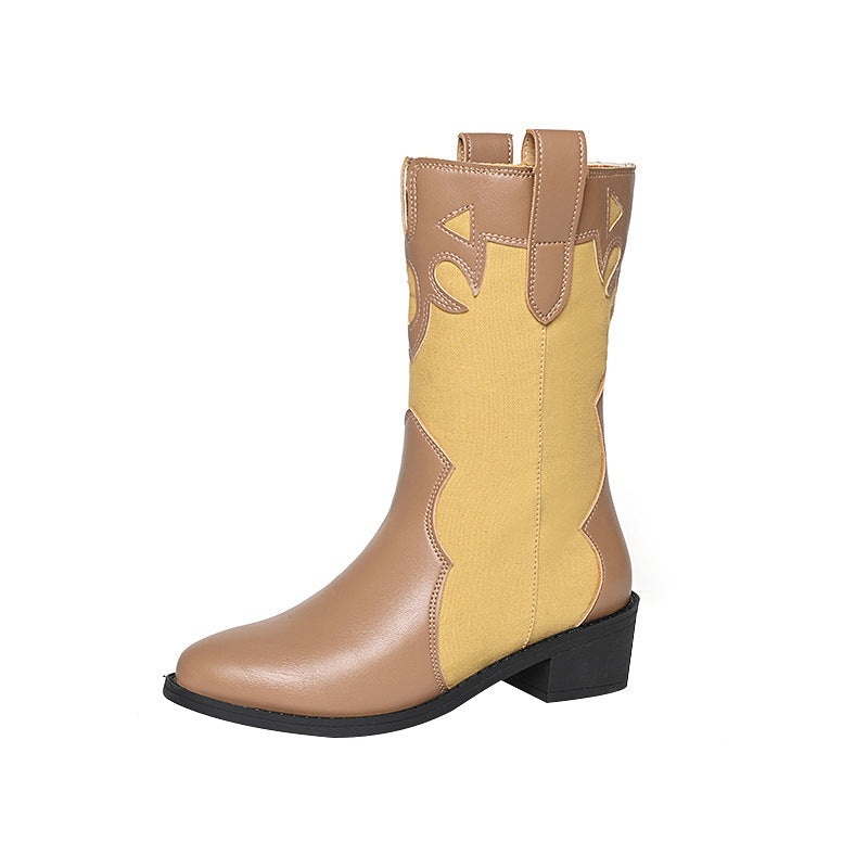 Women's cowboy boots - fashionable mid-calf boots with low heels 