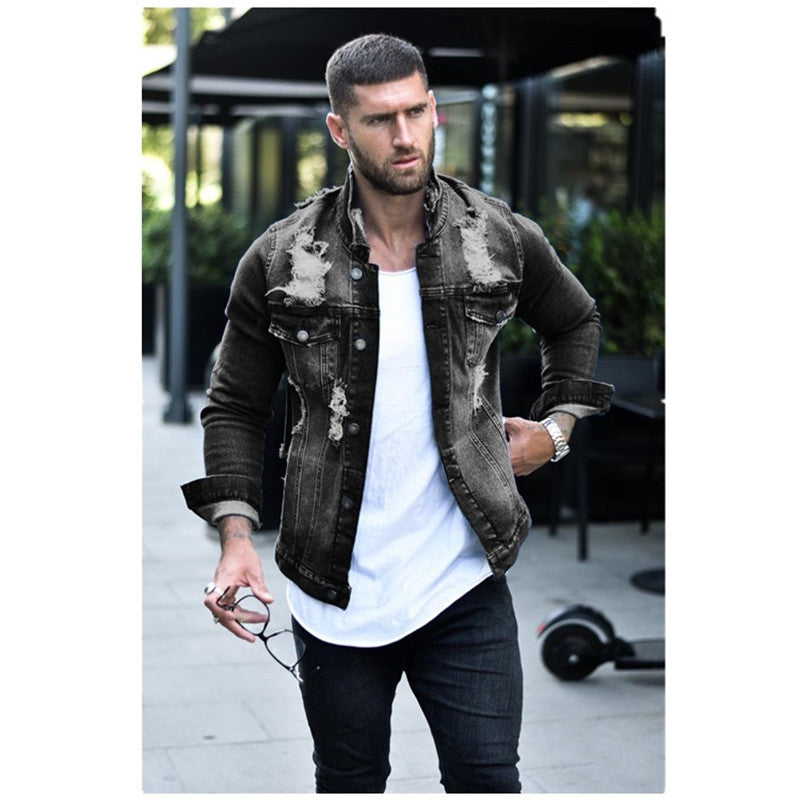 Einreihige Denimjacke mit Reverskragen und schlanken Taschen