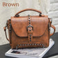 Vintage Damen-Leder Crossbody Handtasche – Stilvolle Tasche mit Nieten und Klappenfach