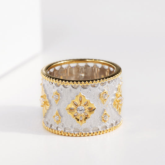Silbervergoldeter Vintage-Ring mit Dichroitischem Zirkon – Eleganz und Retro-Charme