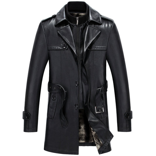 Chaqueta de cuero para hombre, traje de piel de oveja de longitud media