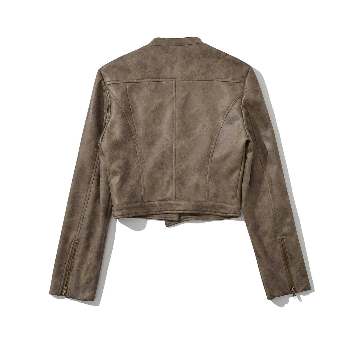 Retro short jacket for women with a narrow stand-up collar made of faux suede