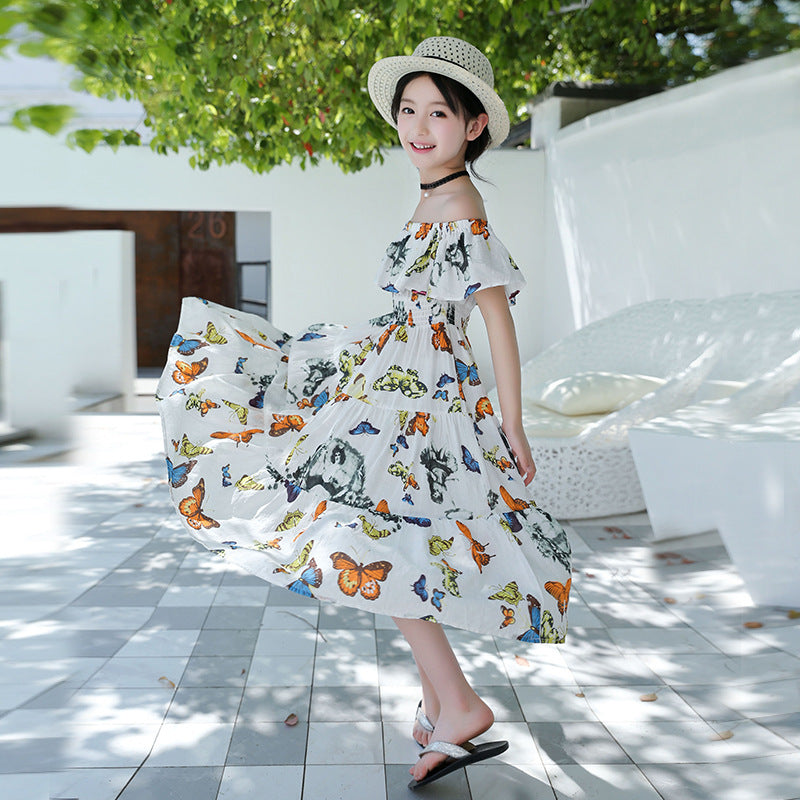 Tailliertes Blumendesign Kleid mit Schmetterlingen