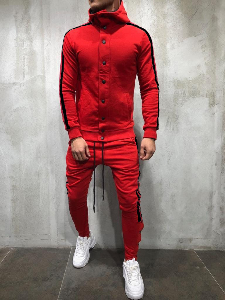 Herren-Sportstrickjacke mit Kapuze und Knöpfen