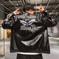 Men's Motorcycle Leather Jacket, Embroidered Leather Jacket