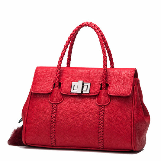 Women's Lychee Pattern Leather Handbag - Stylish, Spacious and Versatile