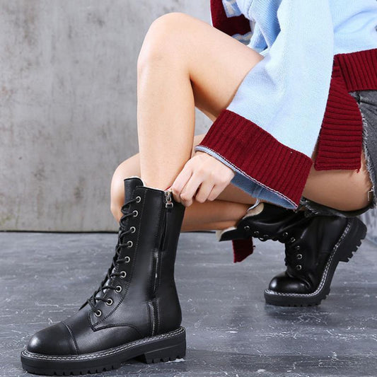 Botas de invierno planas de moda con forro de algodón y terciopelo: cálidas y cómodas para mujer.