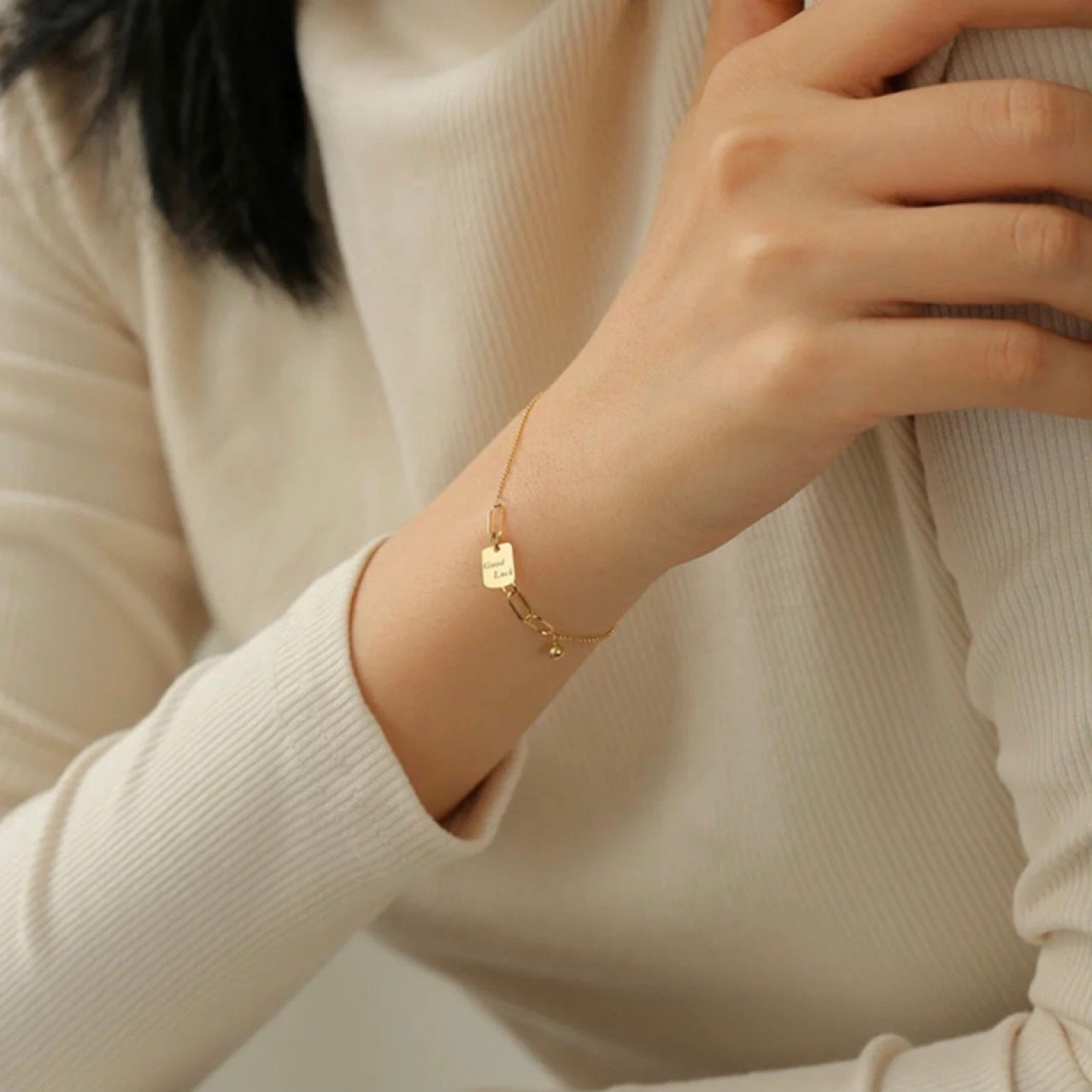18K Gold Quadrat-Halskette Armband für Frauen