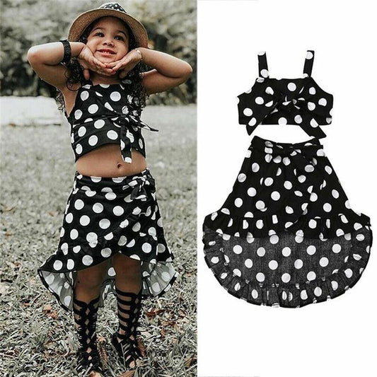 Mädchen Polka-Dot-Trägertop mit asymmetrischem Rock – Zweiteiliges Sommer-Set