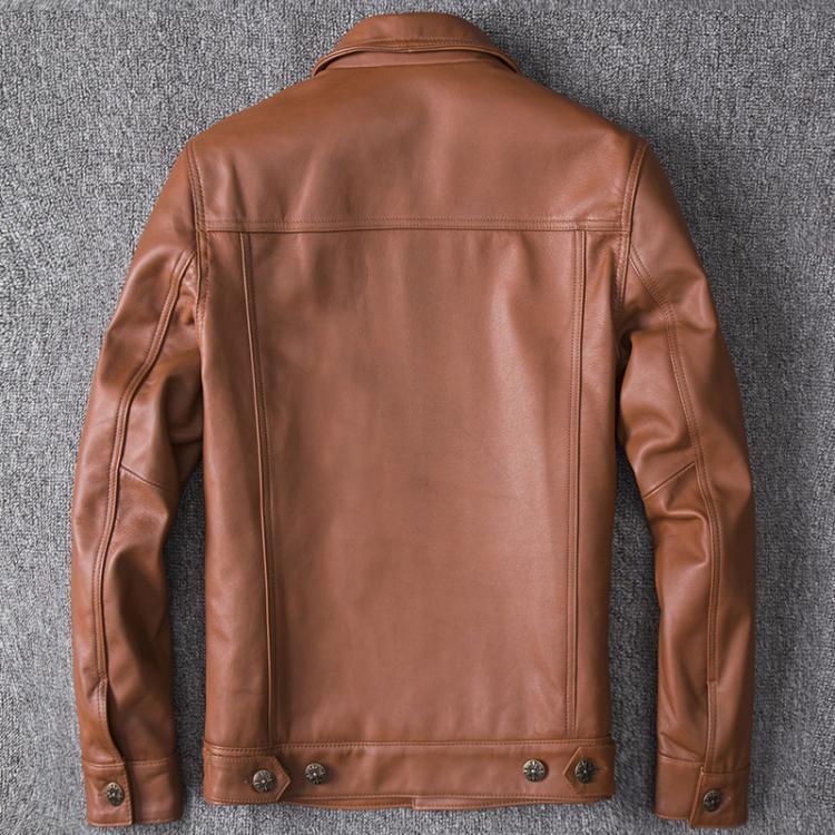 Top Layer Cowhide Leather Single-Breasted Men's Lapel Jacket Leather Jacket