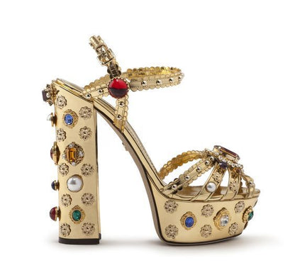 Goldene Barock High Heel Sandaletten mit Spiegelglanz