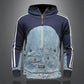 Trendy high-street sweater with denim details and multiple pockets