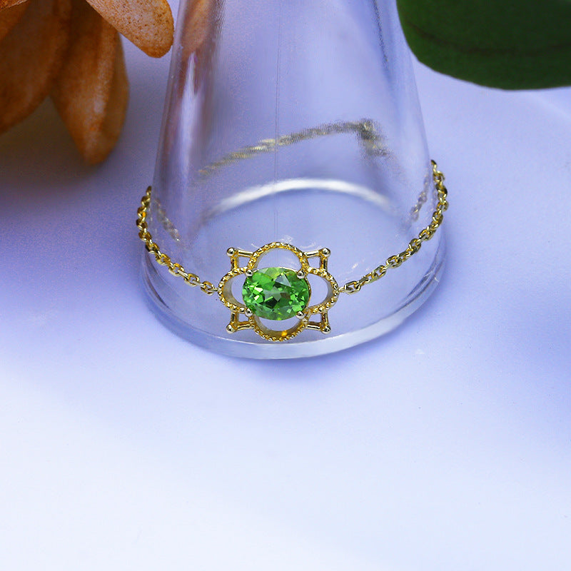 9K Gold Adjustable Chain Ring with Natural Peridot – Elegance in Green
