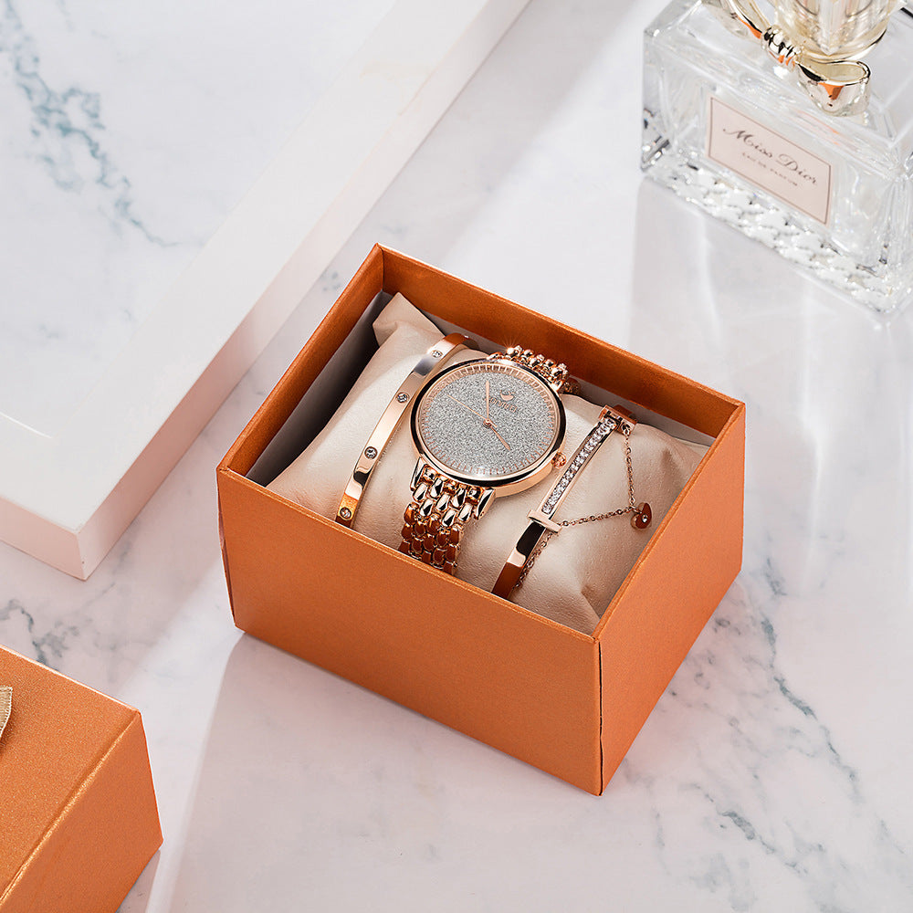 Marke Exquisite Mattierte Sternenhimmel Stahlbanduhr mit Diamant Hypoallergenem Armband Kombinationsuhr