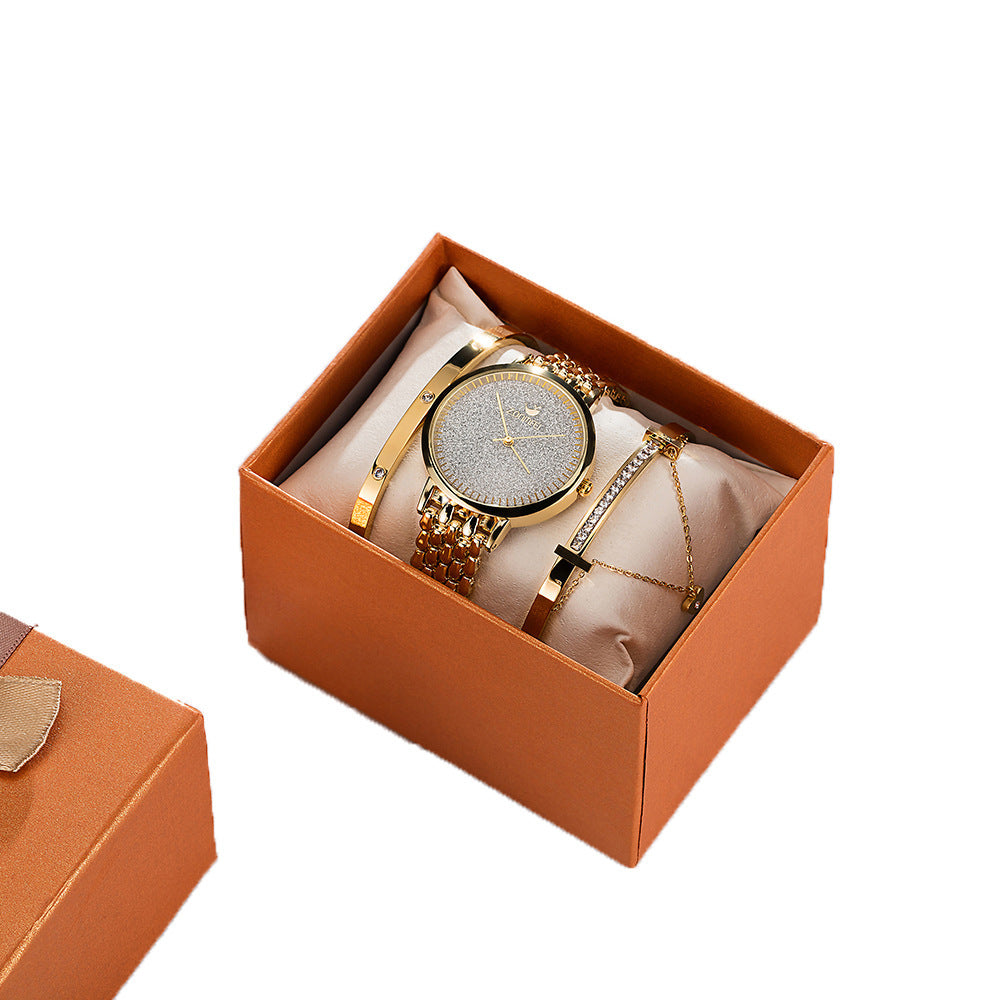 Marke Exquisite Mattierte Sternenhimmel Stahlbanduhr mit Diamant Hypoallergenem Armband Kombinationsuhr