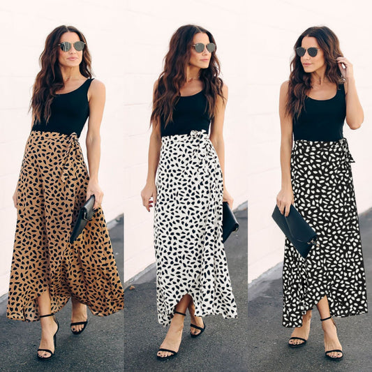 Women's Dot Print Maxi Skirt with Slit