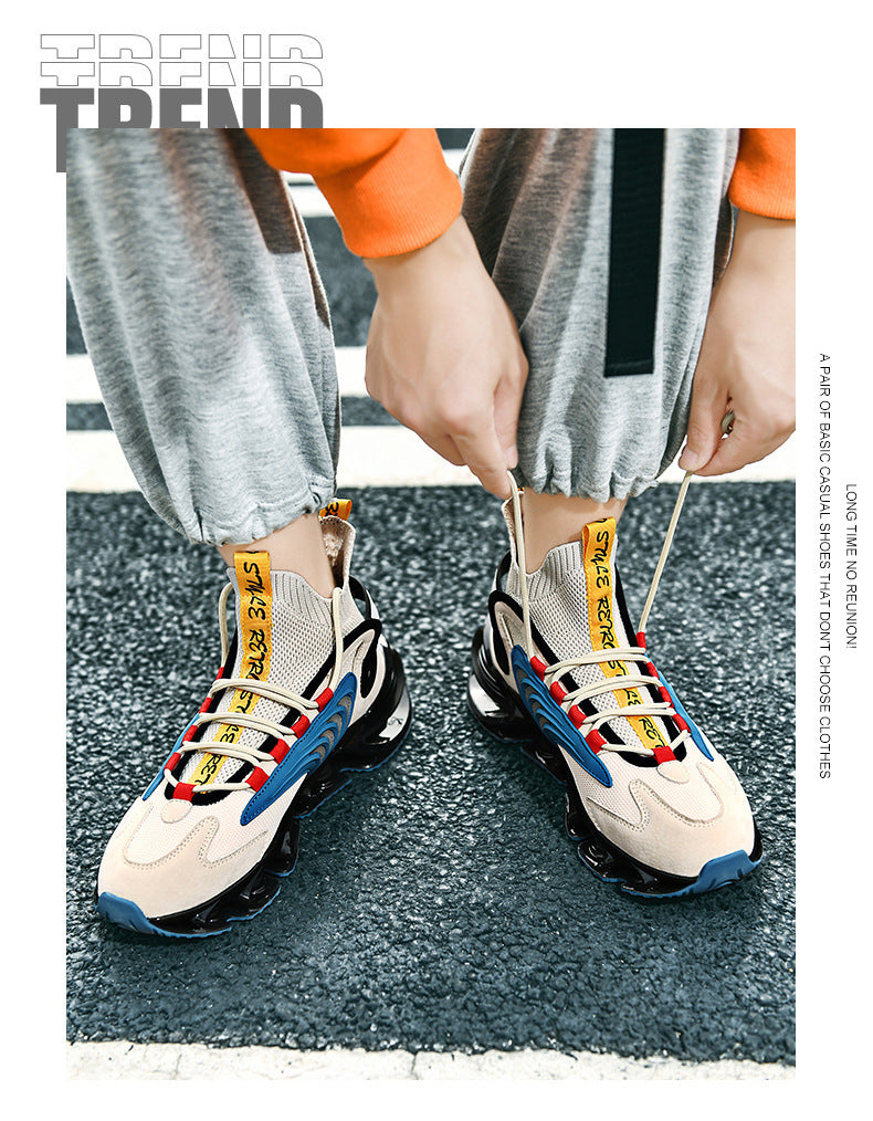 Atmungsaktive High-Top-Fly-Woven-Sportschuhe – Lässige Sportsocken-Laufschuhe mit dickem Profil