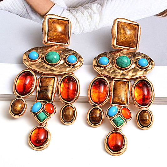 European and American Style Fashion Resin Round Pendant Earrings