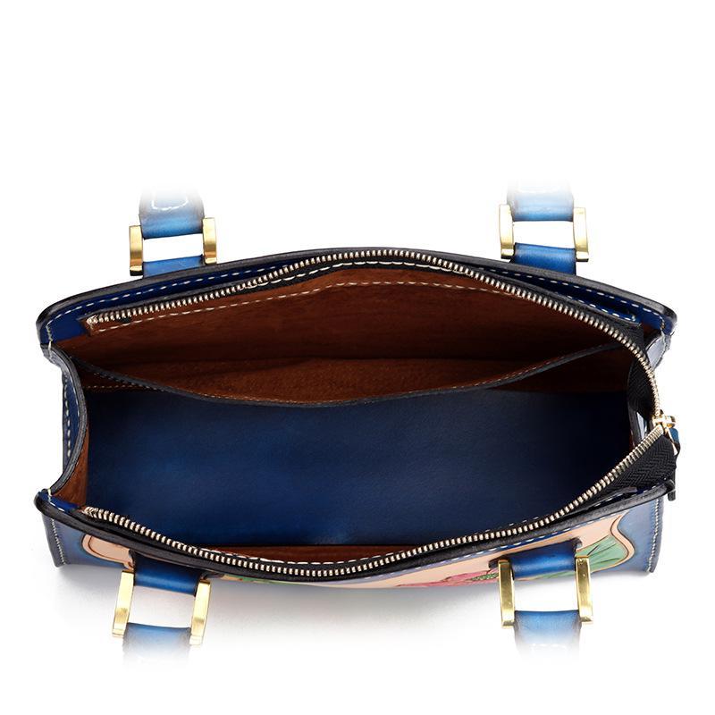 Luxuriöse Damen-Lederhandtasche – Retro-Tote im nationalen Stil