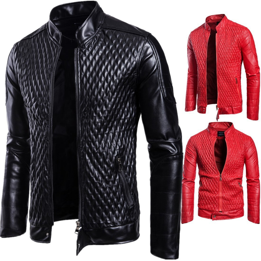 Men's Long Sleeve Zipper Cardigan Leather Jacket Leather Coat