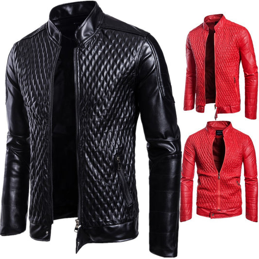 Men's Long Sleeve Zipper Cardigan Leather Jacket Leather Coat