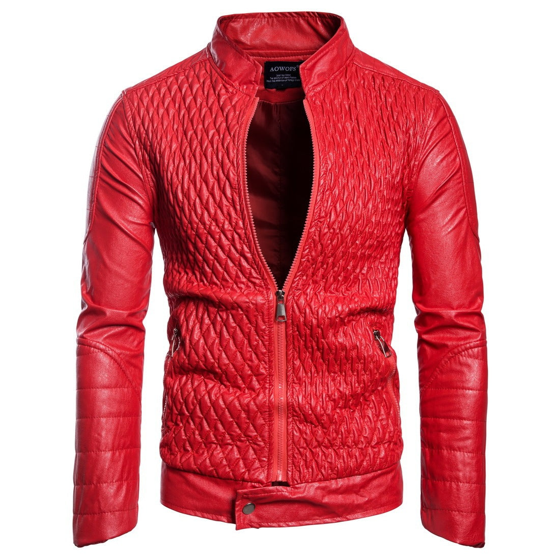 Men's Long Sleeve Zipper Cardigan Leather Jacket Leather Coat