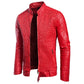 Men's Long Sleeve Zipper Cardigan Leather Jacket Leather Coat