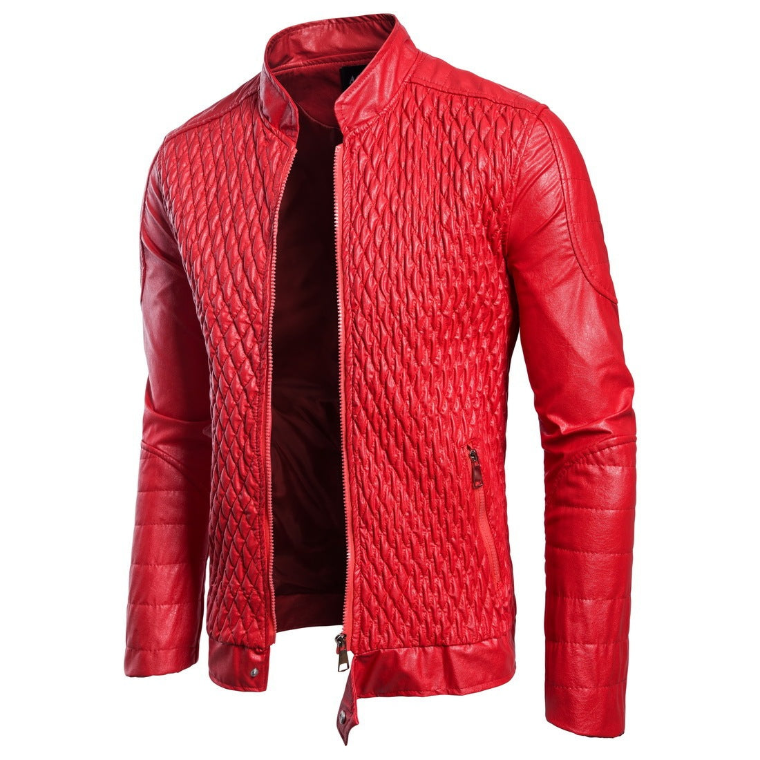 Men's Long Sleeve Zipper Cardigan Leather Jacket Leather Coat