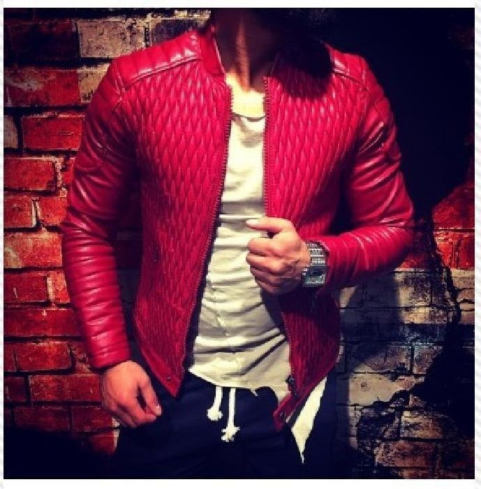 Men's Long Sleeve Zipper Cardigan Leather Jacket Leather Coat