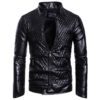 Men's Long Sleeve Zipper Cardigan Leather Jacket Leather Coat