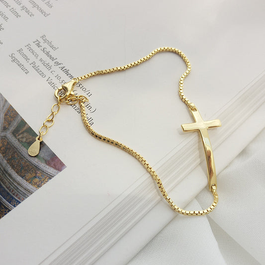 Pulsera Cruzada Chapada En Oro 18K
