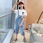 Trendy Baumwoll-T-Shirt und Denim-Latzhosen-Set für Mädchen – Zweiteiliger Kinderanzug