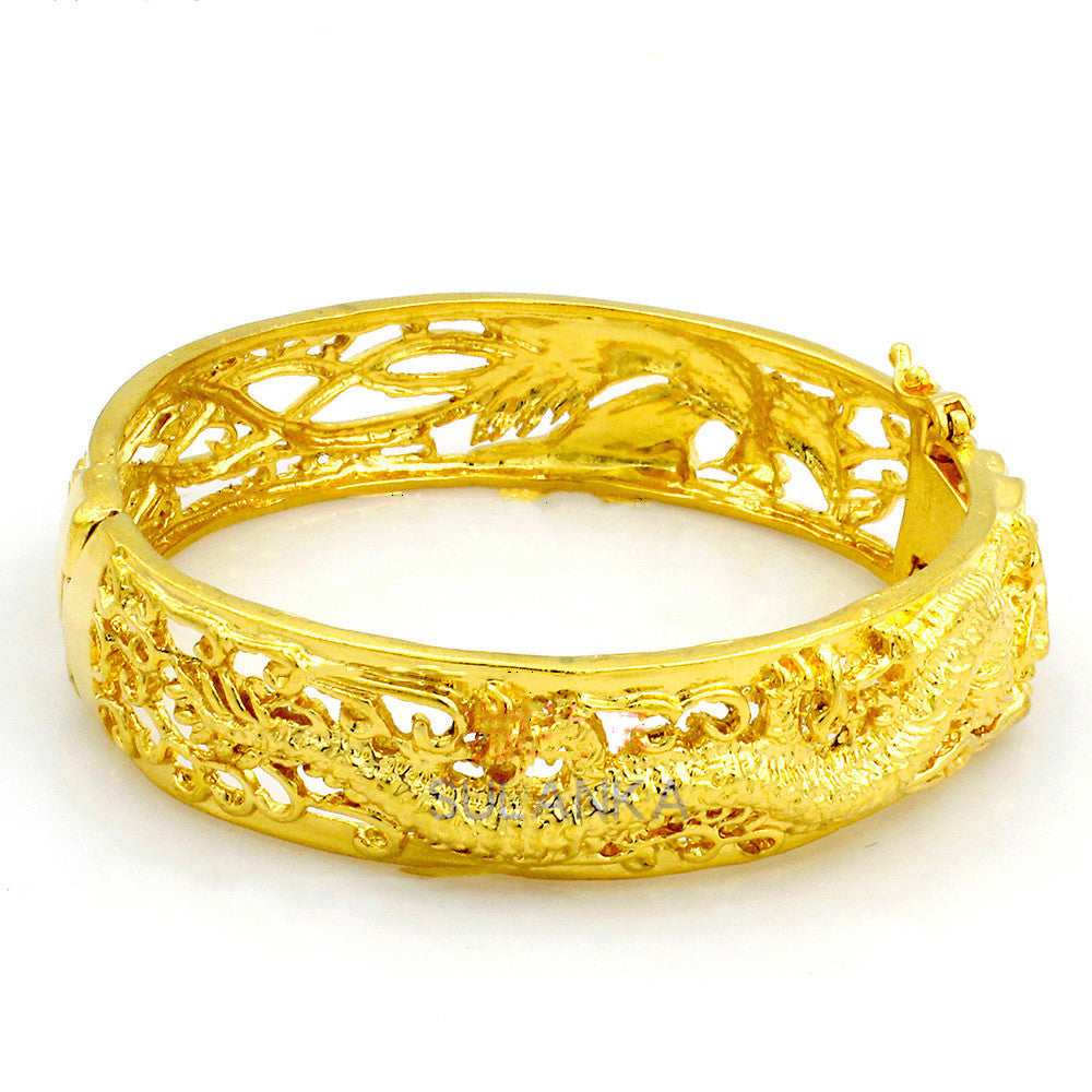 Gold-plated bracelet with dragon and phoenix design - elegance for weddings and special occasions 