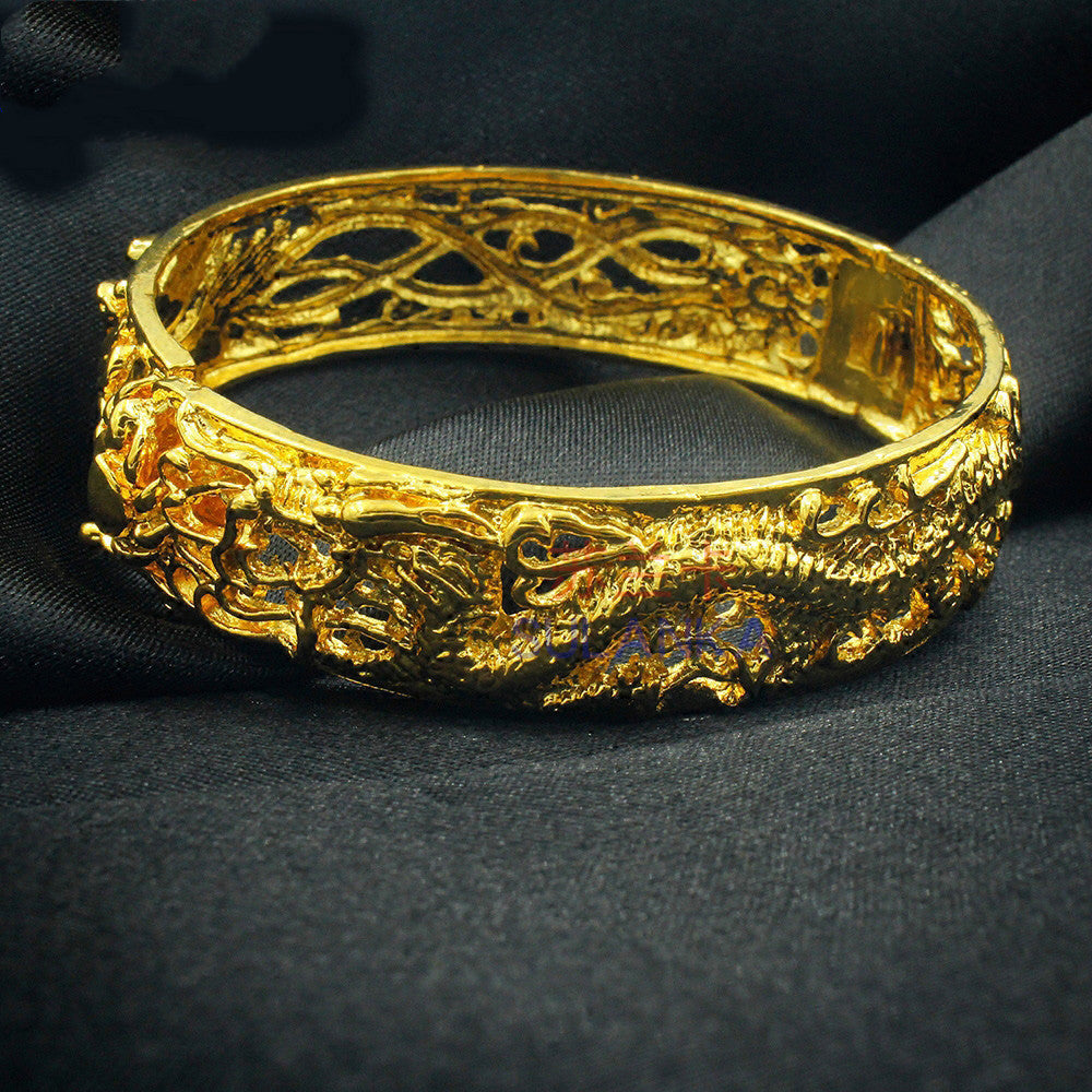 Gold-plated bracelet with dragon and phoenix design - elegance for weddings and special occasions 