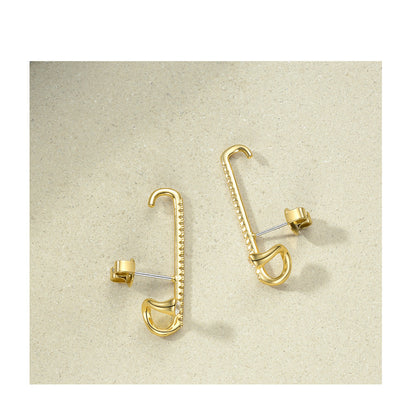 18K Goldplattierte Messing Ohrstecker im Europäischen und Amerikanischen Design mit Geometrischer Anordnung von Kleinen Diamanten
