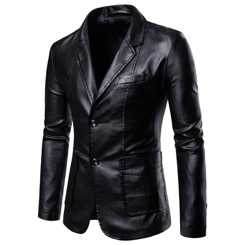 Men's Slim Lapel All-Match PU Small Suit Leather Jacket
