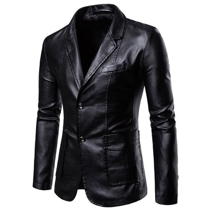 Men's Slim Lapel All-Match PU Small Suit Leather Jacket