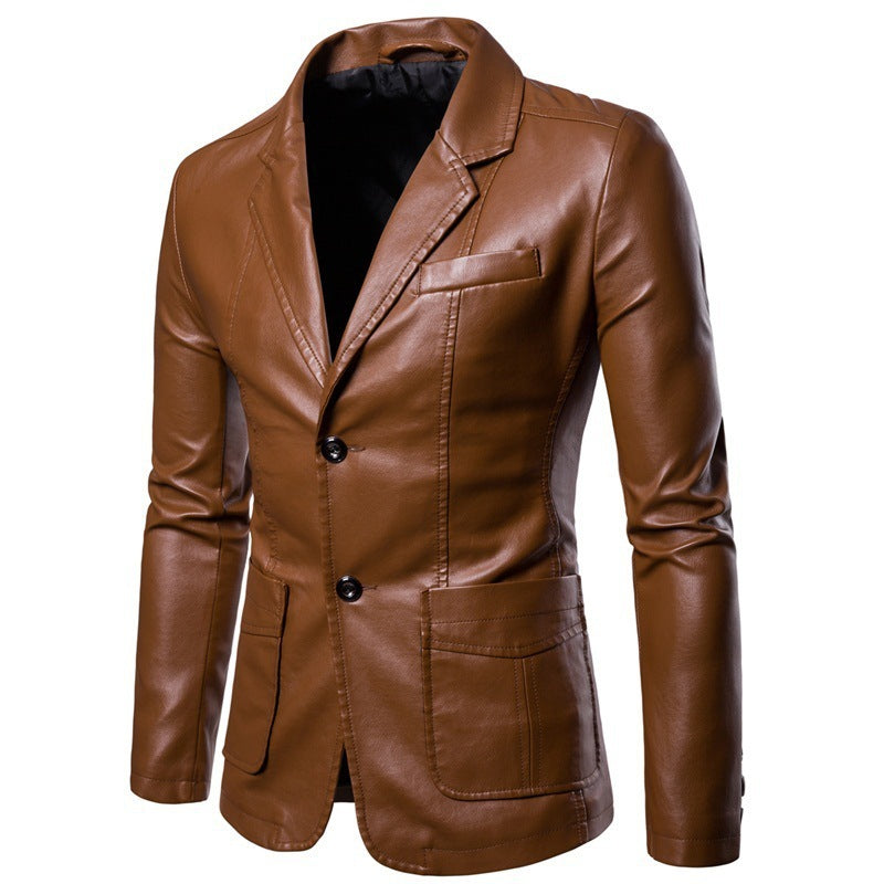 Men's Slim Lapel All-Match PU Small Suit Leather Jacket